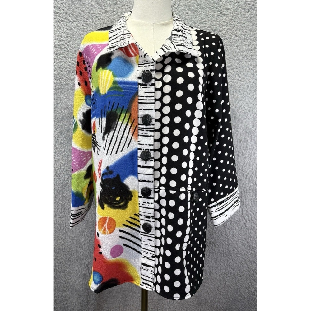 Ali Miles Multicolor & Black Polka Dot Button Front Blouse
